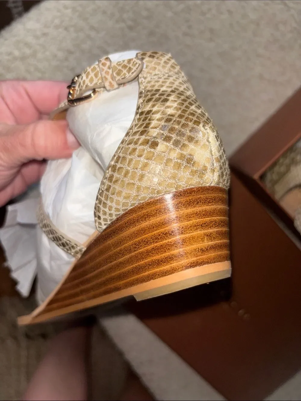 Coach Taupe Snake-Print Wedge Sandals with Ankle Strap